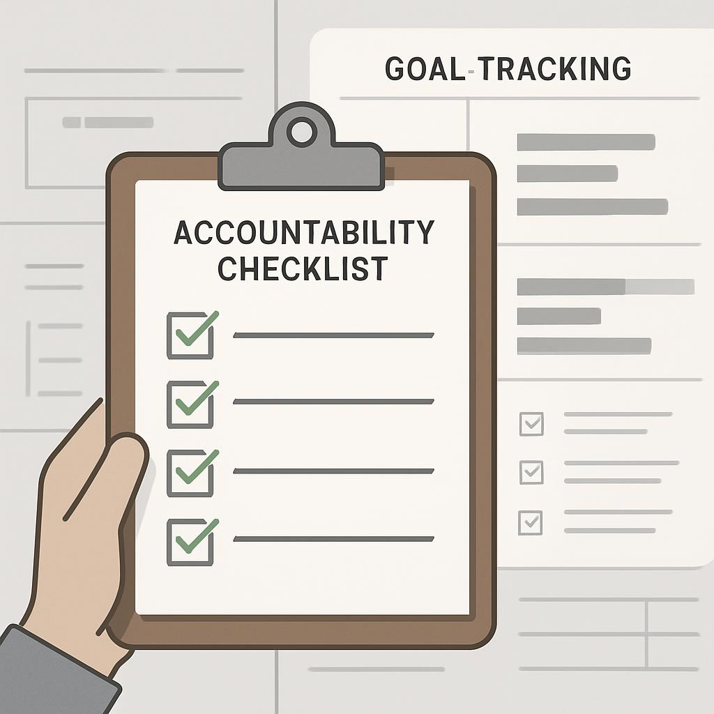 accountability checklist - graphic design with clipboard and paper document in background.